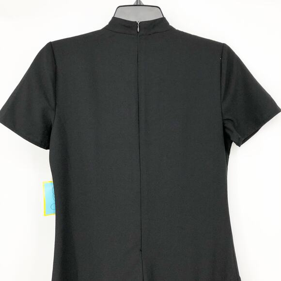 CECE Ruffled Bow Neck Mini Dress 10 Black Short Sleeve Fit & Flare NWT - Picture 10 of 13